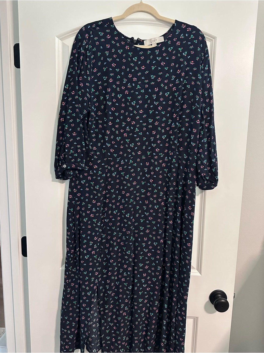 LOFT Navy Dress with Pink & Teal Floral Print